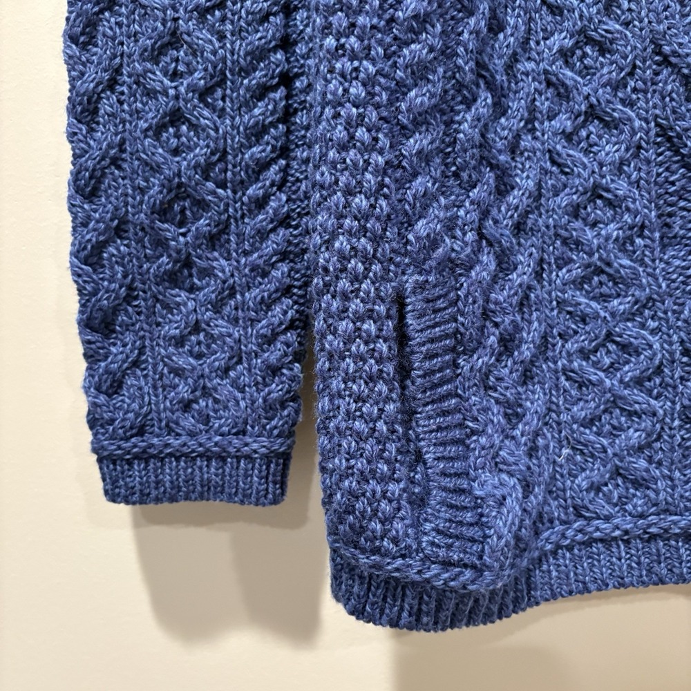 Aran Crafts 100% Merino Wool Cable Knit Side Zip Jacket Cardigan Women's S Blue - Picture 6 of 11